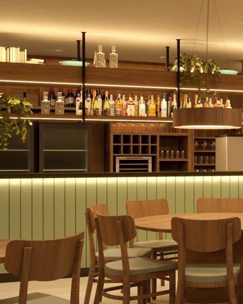 Área de mesas da Babbo Pizzaria